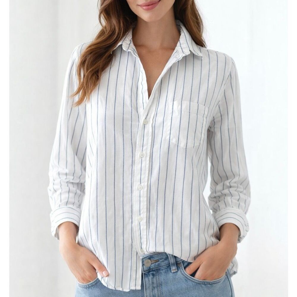 Frank & Eileen Top Shirt Relaxed Button-Up Shirt White Blue Stripe Xs